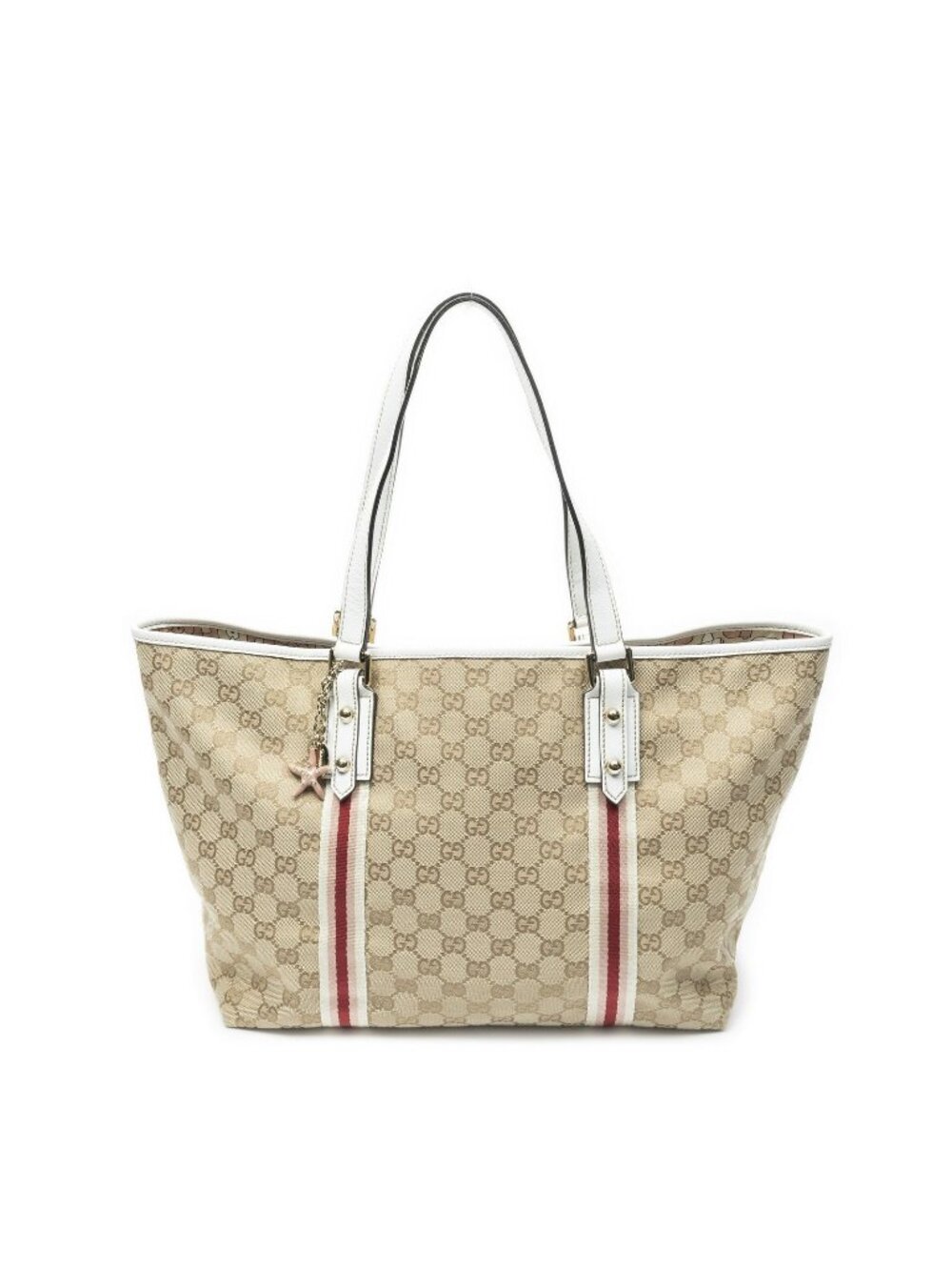Gucci Medium Web Jolicoeur Tote Bag Beige White GG Canvas
